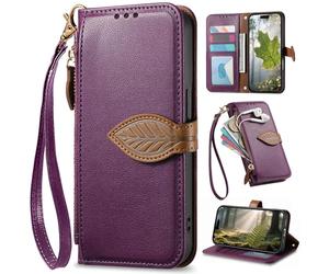 BaiFu Étui Portefeuille à Fermeture éclair pour Aquos R8s Pro, Dragonne, béquille, Coques à Motifs de Feuilles d'arbre pour Aquos R8s Pro-Morado