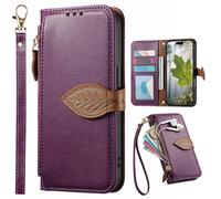 BaiFu Étui Portefeuille à Fermeture éclair pour Fairphone 5, Dragonne, béquille, Coques à Motifs de Feuilles d'arbre pour Fairphone 5-Morado