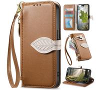 BaiFu Étui Portefeuille à Fermeture éclair pour Honor Play 60A/Honor X6d, Dragonne, béquille, Coques à Motifs de Feuilles d'arbre pour Honor Play 60A/Honor X6d-Marrón