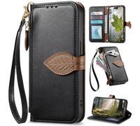 BaiFu Étui Portefeuille à Fermeture éclair pour Honor X6d/500 Smart, Dragonne, béquille, Coques à Motifs de Feuilles d'arbre pour Honor X6d/500 Smart-Negro