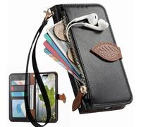 BaiFu Étui Portefeuille à Fermeture éclair pour TCL NxtPaper 60 Ultra, Dragonne, béquille, Coques à Motifs de Feuilles d'arbre pour TCL NxtPaper 60 Ultra-Negro