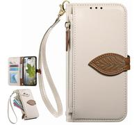 BaiFu Étui Portefeuille à Fermeture éclair pour Vivo X300 Pro, Dragonne, béquille, Coques à Motifs de Feuilles d'arbre pour Vivo X300 Pro-Blanco