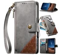 BaiFu Étui Portefeuille pour Oppo A72 5G/A73 5G, Fermeture magnétique, Support intégré, Porte-Cartes, Coque à Fermeture éclair pour Oppo A72 5G/A73 5G-Gris