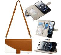 BaiFu Étui Portefeuille pour Realme 12X 5G, Porte-Monnaie avec emplacements pour Cartes de crédit, bandoulière, lanière, Fermeture éclair, Protection-Marron