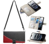 BaiFu Étui Portefeuille pour Realme C21Y, Porte-Monnaie avec emplacements pour Cartes de crédit, bandoulière, lanière, Fermeture éclair, Protection-Noir