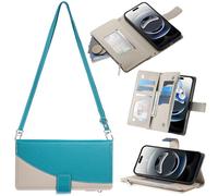 BaiFu Étui Portefeuille pour Realme C21Y, Porte-Monnaie avec emplacements pour Cartes de crédit, bandoulière, lanière, Fermeture éclair, protection-Bleu-01