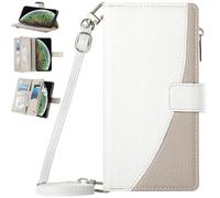 BaiFu Étui Portefeuille pour Vivo Y03 4G, Porte-Monnaie avec emplacements pour Cartes de crédit, bandoulière, lanière, Fermeture éclair, Protection-Blanc