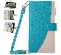 BaiFu Étui Portefeuille pour Vivo Y18 4G/Y03 4G, Porte-Monnaie avec emplacements pour Cartes de crédit, bandoulière, lanière, Fermeture éclair, protection-Bleu-01