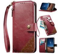 BaiFu Étui Portefeuille pour Vivo Y19S, Fermeture magnétique, Support intégré, Porte-Cartes, Coque à Fermeture éclair pour Vivo Y19S-Rouge