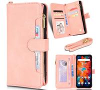BaiFu Poche à Fermeture éclair Étui pour Oukitel C21 Pro, Housse en Cuir PU avec Rabat de Protection, Coque Portefeuille avec Oukitel C21 Pro-Rose