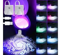 BAIFULAI 2 pièces Lumière pour toilettes avec détecteur de mouvement, Lumières pour toilettes à l'intérieur, 16 couleurs Lumière de nuit pour cuvette de toilettes avec lampe de projection, Éclairage d