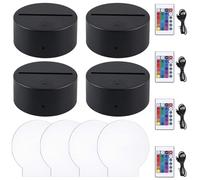 BAIFULAI Base LED, 4 pièces 3D Base lumineuse avec panneau lumineux & Télécommande et câble USB, Réglable 16 couleurs, Commande tactile, Veilleuse LED Base lumineuse pour acrylique et plexiglas
