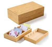 BAIFULAI Boîte à fiches en bois : 22,2 × 12,8 × 9,1 cm Boîte à fiches d'apprentissage classique avec couvercle et 5 compartiments, boîte de vocabulaire pour bureau, écoles et maison (fiches non