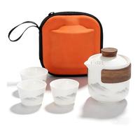 BAIFULAI Ensemble à thé chinois Gongfu : ensemble à thé en céramique portable avec 1 théière (200 ml) et 3 tasses (45 ml), service à thé en porcelaine avec sac de voyage pour pique-nique, voyage