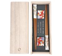 BAIFULAI Ensemble de baguettes de sushi, 2 paires de baguettes en bois avec sous-verres en céramique à fleurs de cerisier, boîte en bois premium, baguettes durables japonais chinois coréen