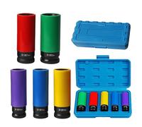BAIFULAI Jeu de 5 douilles à percussion : 1/2" entraînement carré, douilles de protection de force, 15 mm 17 mm 19 mm 21 mm 22 mm, jeu de douilles de vis de roue adapté pour visseuse à percussion et