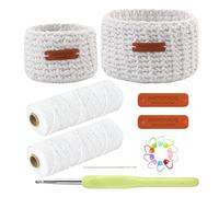 BAIFULAI Kit de crochet pour paniers : ensemble de crochet pour paniers avec laine à crocheter, crochets de 4,5 mm, étiquettes en cuir, ensemble de panier de crochet rond avec instructions vidéo, kit