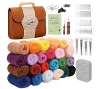 BAIFULAI Kit de feutrage à l'aiguille en 24 couleurs, kit de feutrage à l'aiguille avec aiguilles à feutre, outils, boîte de rangement et manuel d'utilisation (français non garanti), kit de feutrage à