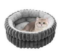BAIFULAI Lit moelleux pour chat - Lit rond doux pour chien et chat - Lit pour chat - Lavable - Anti-anxiété - Dessous antidérapant - Lit pour chat - Convient également pour les petits chiens - Gris