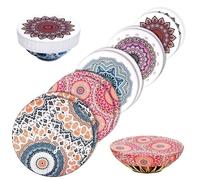 BAIFULAI Lot de 10 couvercles alimentaires élastiques en tissu : couvercles alimentaires réutilisables avec élastique, pochettes imprimées de qualité alimentaire pour salade en verre, pot