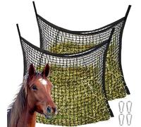 BAIFULAI Lot de 2 filets à foin pour chevaux - 60 x 90 cm - Maille étroite - Capacité : 8 kg - Avec 4 mousquetons - Sac à foin - Noir