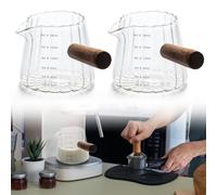 BAIFULAI Lot de 2 gobelets doseurs à expresso en verre - 180 ml - Mini pichet doseur avec poignée en bois et graduation - Mini tasses à expresso transparentes - Double bec verseur - Triple pichet