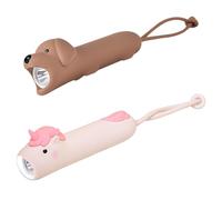 BAIFULAI Lot de 2 lampes de poche rechargeables pour enfants en silicium : à intensité variable, en silicone, avec chiot et licorne, stroboscopique portable, lampe de poche LED pour enfants à partir