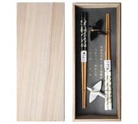 BAIFULAI Lot de 2 paires de baguettes à sushi en bois avec support en papier céramique, durable japonais, cadeau chinois, coréen, taïwanais