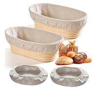 BAIFULAI Lot de 2 paniers de fermentation ovales - Diamètre : 25 cm - Avec insert en lin - Panier de fermentation ovale - Accessoire de cuisson pour pain et pâte à pain