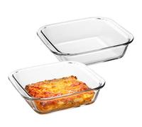 BAIFULAI Lot de 2 plats à gratin en verre borosilicate : 19,6 x 17 x 4,7 cm - Moule rectangulaire avec poignée - Moule en verre pour Airfryer et gratiner pour préparer, cuire et servir (0,9 l)