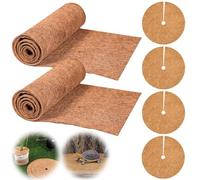 BAIFULAI Lot de 2 rouleaux de tapis en coco pour plantes (1 m x 30 cm/rouleau) et 4 disques en coco, protection hivernale, disque en noix de coco pour plantes en pot, protection contre le gel, plantes