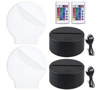 BAIFULAI Lot de 2 socles lumineux 3D avec tableau lumineux et télécommande et câble USB - 16 couleurs réglables - Contrôle tactile - Veilleuse LED pour acrylique et plexiglas