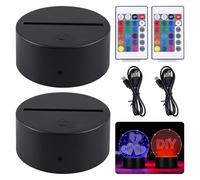 BAIFULAI Lot de 2 socles lumineux 3D avec télécommande et câble USB - 16 couleurs réglables - Contrôle tactile - Veilleuse LED pour acrylique et plexiglas - Pour chambre à coucher, bar