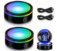 BAIFULAI Lot de 2 socles lumineux LED, 6 couleurs, ronds, base d'affichage, avec interrupteur tactile sensible, socle de lampe LED pour affichage d'art en verre cristal