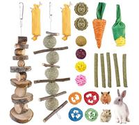 BAIFULAI Lot de 21 jouets à mâcher pour lapin, accessoires à mâcher, avec bâtonnets de pomme, timothy foin, petits animaux, soins dentaires pour hamster, cochon d'Inde, perroquet