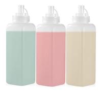 BAIFULAI Lot de 3 bouteilles à presser en plastique, 1000 ml, avec bouchon anti-fuite et échelle de mesure, transparent, distributeur de sauce, ketchup, sauce piquante, huile d'olive