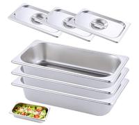 BAIFULAI Lot de 3 plats en acier inoxydable - 32,5 x 18 x 6,5 cm - Récipient Gn résistant à la chaleur avec couvercle - Récipient gastronomique réutilisable - Idéal pour recouvrir et servir des