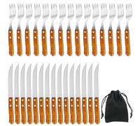 BAIFULAI Lot de 30 couverts à steak en acier inoxydable, 15 couteaux et 15 fourchettes, pour 15 personnes, ne passe pas au lave-vaisselle (marron)