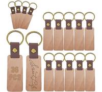 BAIFULAI Lot de 36 porte-clés en bois vierges - Rectangulaires - 6,5 x 2,8 cm - Étiquettes en bois - Inscriptibles pour peinture, bricolage, décoration, cadeaux - Porte-clés en bois