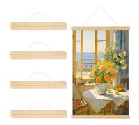 BAIFULAI Lot de 4 barres d'affiches A3 de 31 cm, rail magnétique en bois, cadres et crochets pour poster