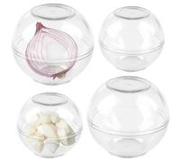 BAIFULAI Lot de 4 boîtes à oignons, boules de conservation, ail et oignons, en plastique, pour réfrigérateur, 7 et 9 cm de diamètre, transparentes, rangement de l'ail