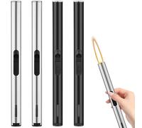 BAIFULAI Lot de 4 briquets tempête rechargeables au gaz - Longs - Pour camping, barbecue, cuisine, cadeaux pour homme - Vendu sans gaz butane