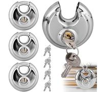 BAIFULAI Lot de 4 cadenas ronds de 70 mm avec 8 clés - Cadenas rond avec manille en acier inoxydable - Serrure à disque ronde - Résistant aux intempéries - Serrure de sécurité