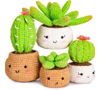 BAIFULAI Lot de 4 crochets cactus pour débutants : kit de crochet pour débutants avec crochet, fil et remplissage, kit de crochet avec instructions et tutoriels vidéo étape (plantes succulentes en pot