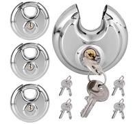BAIFULAI Lot de 4 serrures à anse rondes de 70 mm, cadenas avec 8 clés, serrure ronde avec manille en acier inoxydable, serrure à disque, ronde antirouille, résistante aux intempéries, serrure de