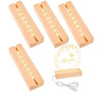 BAIFULAI Lot de 4 socles LED de 20 cm - Socle lumineux LED avec interrupteur USB - Couleurs chaudes - Base d'affichage LED pour bloc de verre, cristaux, verre, résine, art