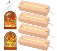 BAIFULAI Lot de 4 socles LED en bois de 20 cm - Socle lumineux avec interrupteur USB - Couleurs chaudes - Base d'affichage pour plaque acrylique de 3 mm d'épaisseur