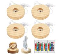 BAIFULAI Lot de 4 socles LED ronds en bois avec interrupteur USB et télécommande, 7 couleurs, base d'affichage pour bloc de verre, cristaux, verre, résine, art (8 x 2 cm)