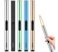 BAIFULAI Lot de 5 briquets tempête rechargeables au gaz - Longs - Pour camping, barbecue, cuisine, cadeaux pour homme - Vendu sans gaz butane