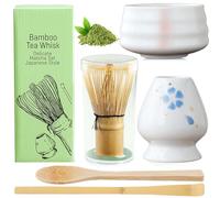 BAIFULAI Lot de 5 pièces Matcha - Ensemble de fouet à matcha - Bol en céramique - Cuillère à café - Porte-fouet - Accessoires japonais pour cérémonie de matcha (blanc)